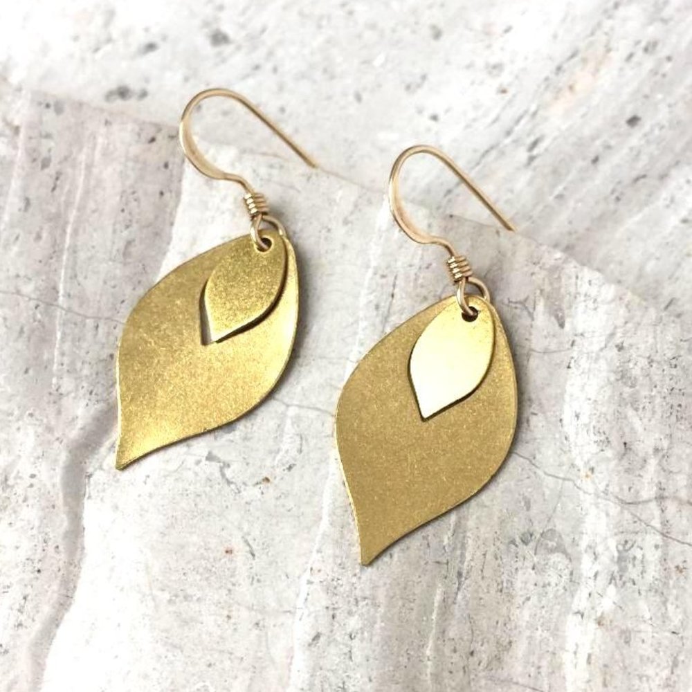 Gold Flame — Brass Dangle Earrings